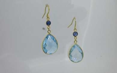 A pair of blue topaz and sapphire earpendants