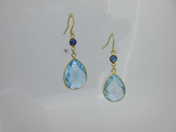 A pair of blue topaz and sapphire earpendants