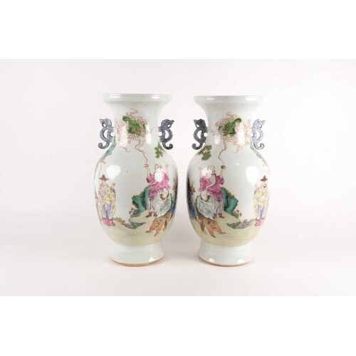 A pair of large Chinese Famille rose porcelain baluster vase...