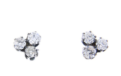 A pair of old-cut diamond trefoil stud earrings.