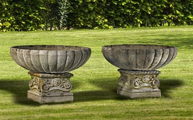 A pair of stone composition planters