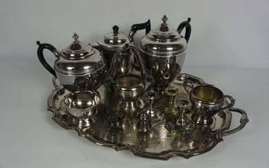 A quantity of assorted silver plate, including a George III style tea tray, a presentation salver