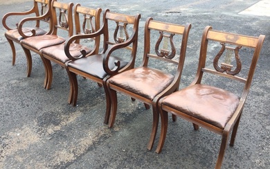 A set of six regency style dining chairs with lyre...