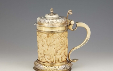 A silver mounted ivory tankard