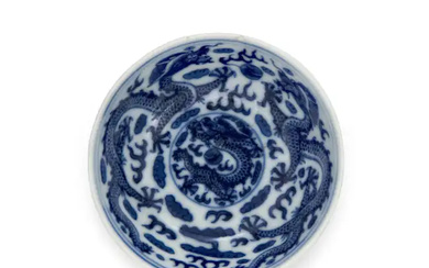 A small Chinese blue and white 'dragon' dish Qing dynasty, Guangxu mark...