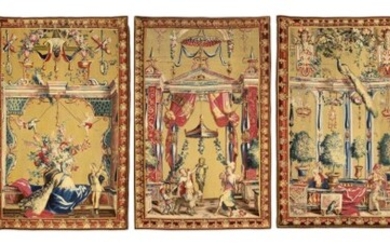 A suite of seven Beauvais tapestry fragments from the serie 'Les Grotesques', early 18th century | Suite de sept fragments de la tenture des Grotesques, manufacture royale de Beauvais, début du XVIIIème siècle