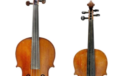 A viola and a violin, circa 1900.