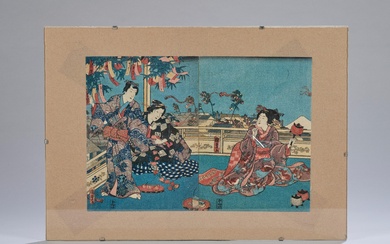 A)Ando Hiroshige (1797-1858) Nachschnitt, Meiji-Periode