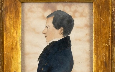 AMERICAN SCHOOL, 19th Century, Profile portrait of a young man., Watercolor on paper, 6" x 4.75" sight. Framed 9" x 8".