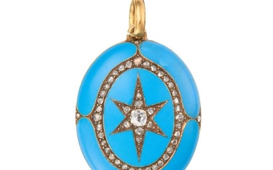 AN ANTIQUE DIAMOND AND ENAMEL LOCKET PENDANT the oval pendant set with old and rose cut diamonds in