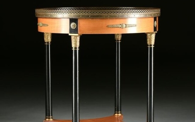 AN EMPIRE STYLE BRONZE MOUNTED LEATHER TOPPED MAPLE AND