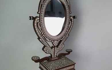 AN INDIAN TEAK AND BONE INLAID DRESSING TABLE