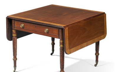 AN IRISH REGENCY BRASS-INLAID, PARCEL-GILT, EAST INDIAN ROSEWOOD AND MAHOGANY...