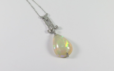 AN OPAL AND DIAMOND PENDANT NECKLACE