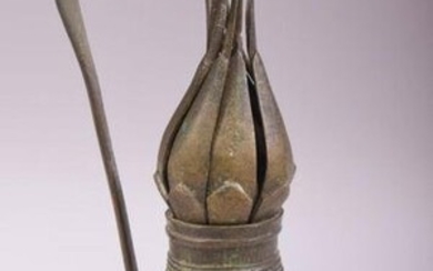 AN UNUSUAL INDIAN BRONZE CANDLESTICK, with reticulated