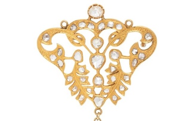 ANTIQUE, YELLOW GOLD AND DIAMOND BROOCH