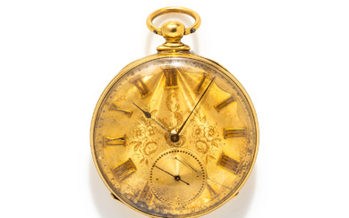 ANTIQUE, YELLOW GOLD POCKET WATCH WITH KEY