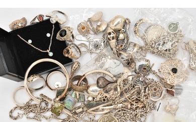 ASSORTED SILVER AND WHITE METAL JEWELLERY, to include two si...