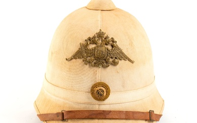 AUSTRIA, Empire Officer's pith helmet cork covered with cotton canvas, green inner lining, embroidered cockade...