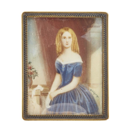 American School 19th century Portrait miniature of a young...