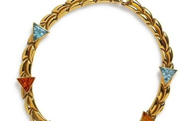An 18 Karat Yellow Gold and Multigem Collar Necklace