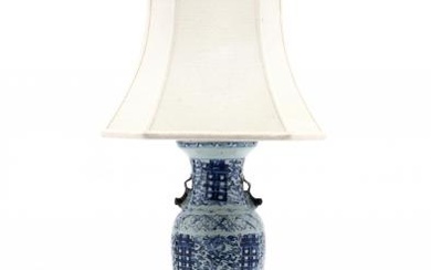An Antique Chinese Blue and White Double Happiness Table Lamp