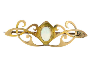 An Art Nouveau gold opal brooch.