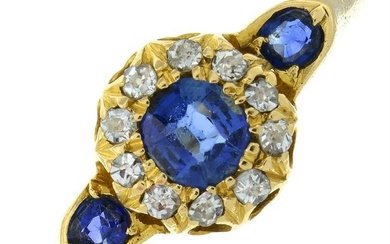 An Edwardian 18ct gold sapphire and old-cut diamond ring.