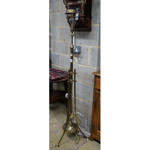 An Edwardian lacquered brass telescopic lamp standard, heigh...