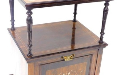 An Edwardian rosewood and marquetry music stand, the rectangular...