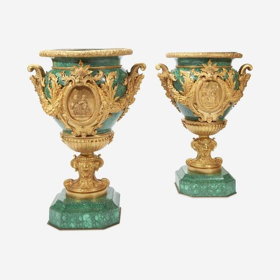 An Impressive Pair of Louis XVI Style Malachite and
