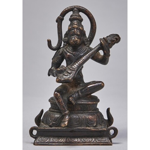 An Indian devotional bronze sculpture of Narasimha, 15.5cm h...