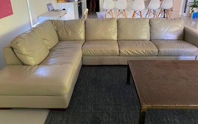 An Oyster Grey Leather L-shaped Sofa