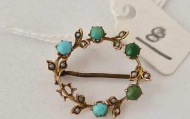 An antique turquoise and pearl brooch, 9ct (one stone missin...