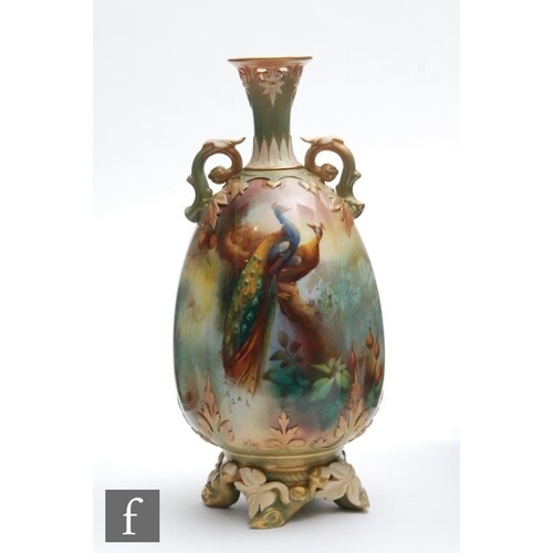 An early 20th Century Royal Worcester vase of gourd form wit...