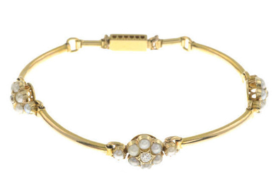An early 20th century gold split pearl and old-cut diamond bracelet.