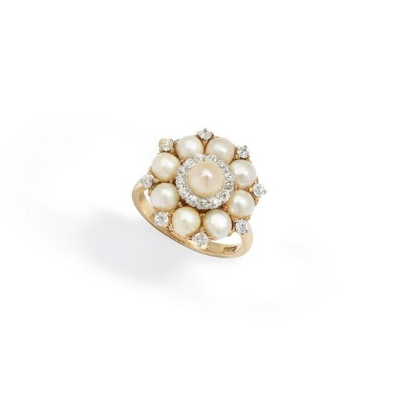 An early 20th century pearl and diamond cluster ring