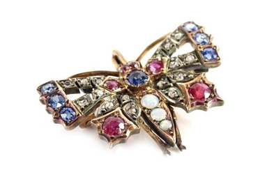An early 20thC butterfly brooch, set with various precious...