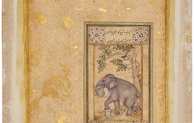 An elephant standing beneath a tree, India, Mughal, 17th century