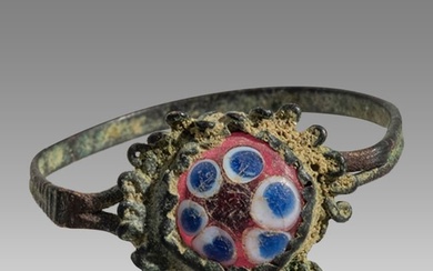 Ancient Roman Bronze Ring with eye bead c.2nd century AD.