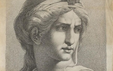 Anthony Cardon, Flemish 1772-1813- Head of a woman from The Death of Anaias, after Raphael; stipple engraving, published 15th October 1798 by Nicolas Joseph Ruyssen (1757-1826), 50 x 40 cm. Note: After Raphael's tapestry cartoon of 'The Death of...