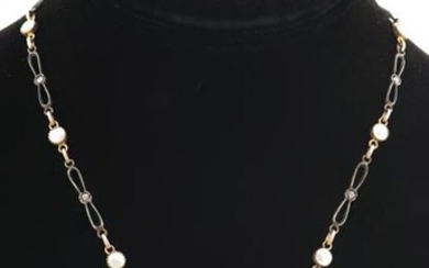 Antique 10K Silver Sapphire Pearl Diamond Necklace