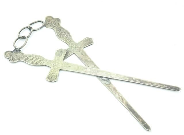 Antique 19th C Sterling Silver Cross Sword Pendant