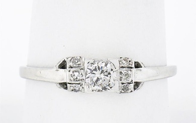 Antique Art Deco Platinum 0.32 ctw Cushiony Round Diamond Solitaire Petite Ring