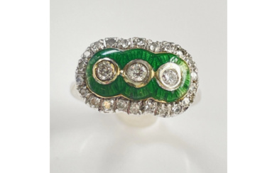 Antique Art Deco Ring 18K Gold with Diamonds and Enamel