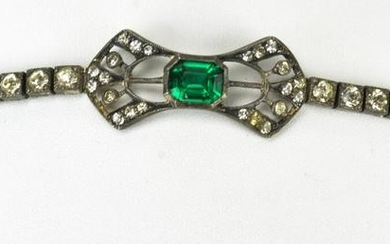 Antique Bracelet w Emerald Paste & Rhinestones
