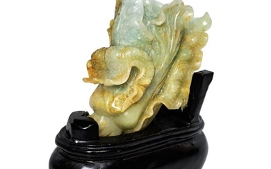 Antique Chinese Celadon Russet Jade Cabbage Statue Sculpture Carving