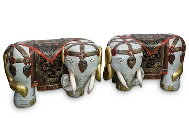 Antique Chinese Lacquered Wood Elephant Stools