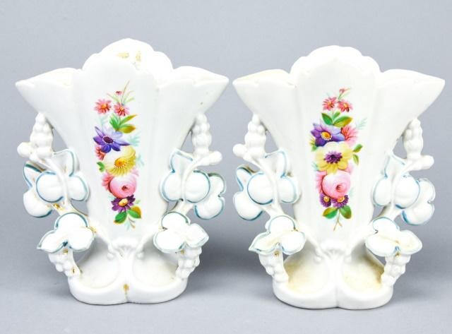 Antique Hand Painted Porcelain Vases w Floral