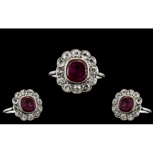 Antique Period - Attractive 18ct White Gold Ruby and Diamond...